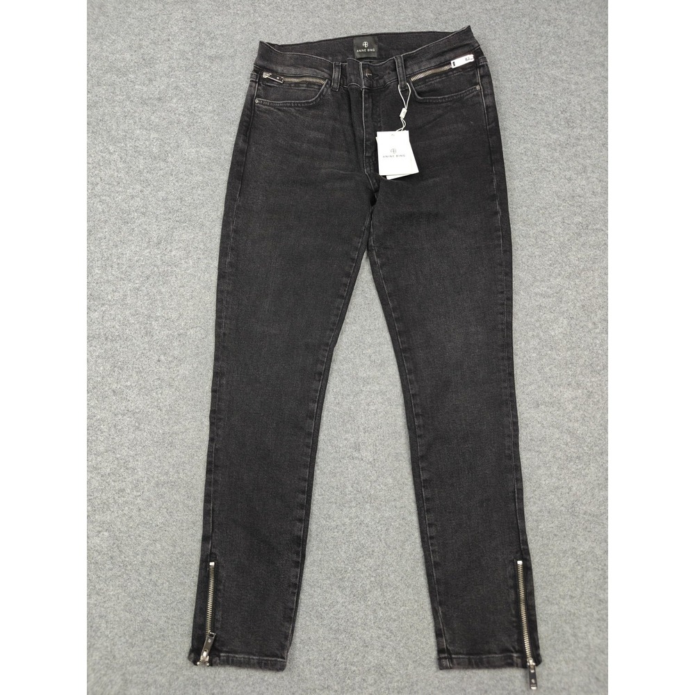 Anine Bing Jax Low Rise Ankle Skinny Jeans Womens 29 Charcoal Ankle Zip Denim
